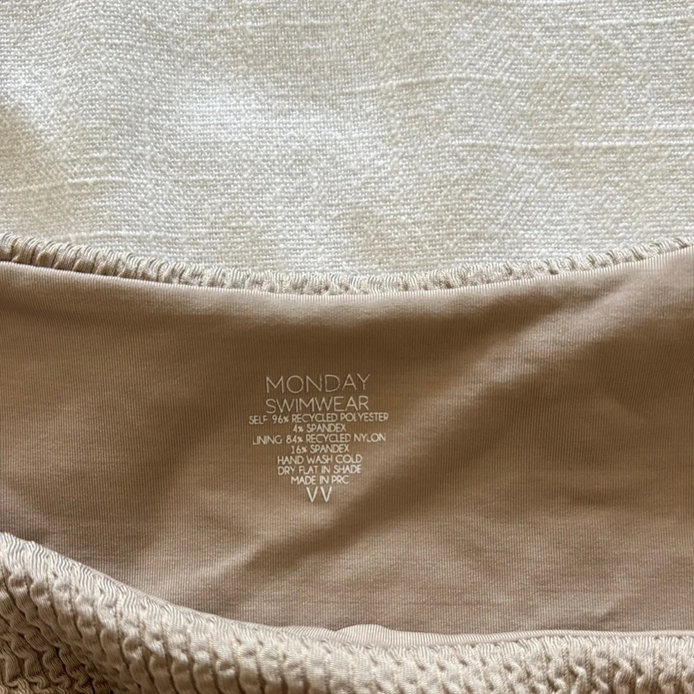 Monday Swimwear Ribbed High-Cut Bikini Bottom in Beige